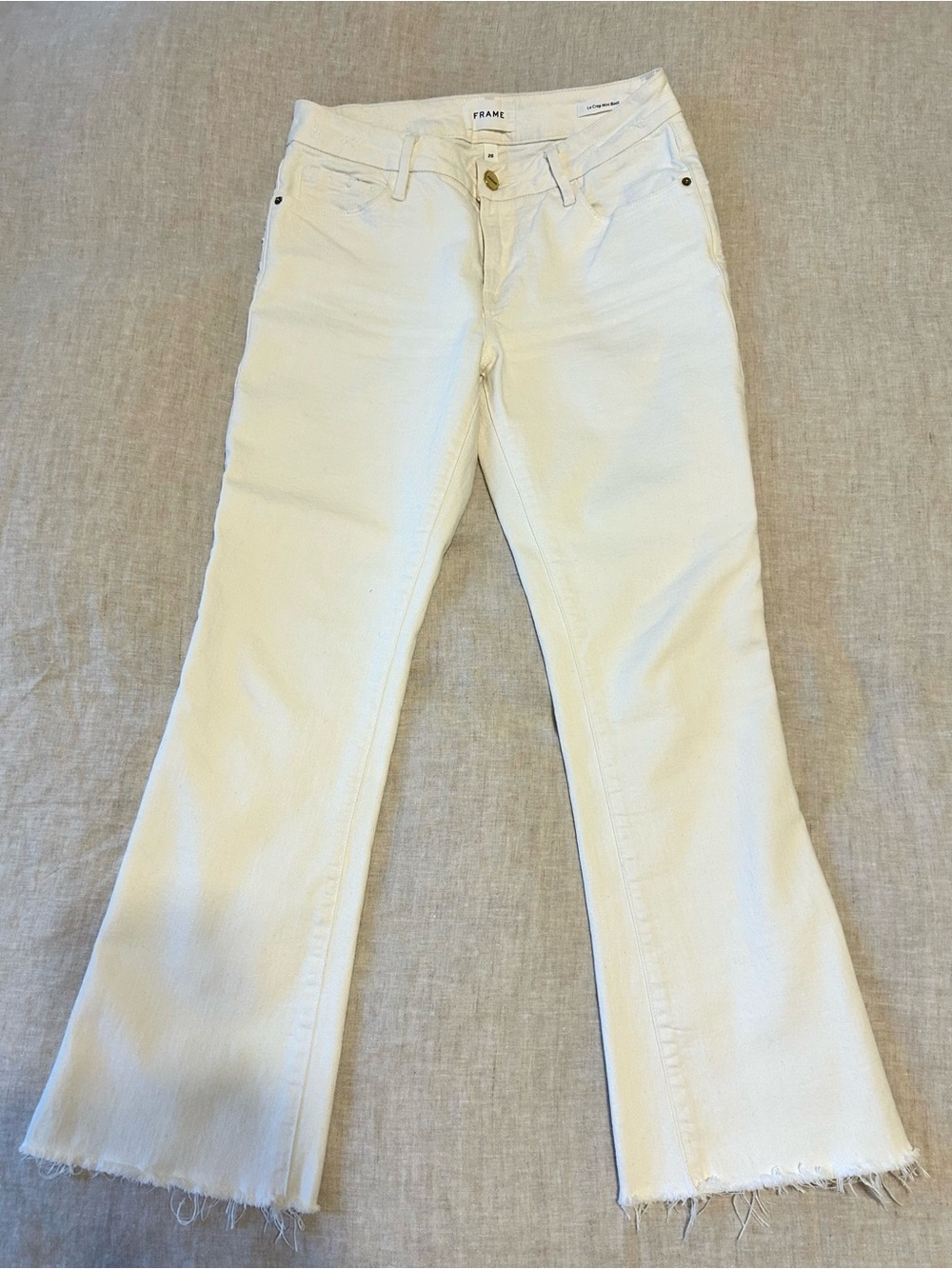 Frame Le Crop Mini Boot Cream Jeans with Raw Hem